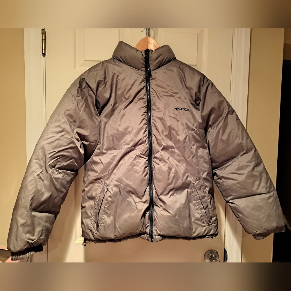 Nautica Reversible Puffer Jacket, Gray And Orange